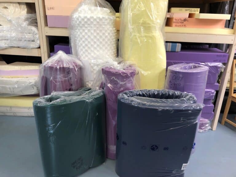 Various foam rolls in storage area